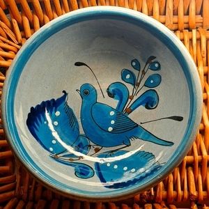 Vtg Tonala Blue Bowl Mexican Folkart Pottery